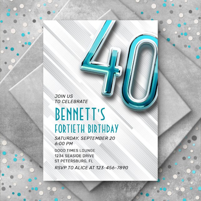 Moderne Adulte Turquoise 40e Invitation anniversai (Créateur téléchargé)