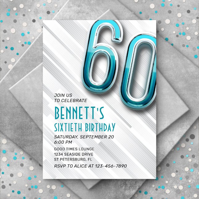 Moderne Adulte Turquoise 60e Invitation anniversai (Créateur téléchargé)