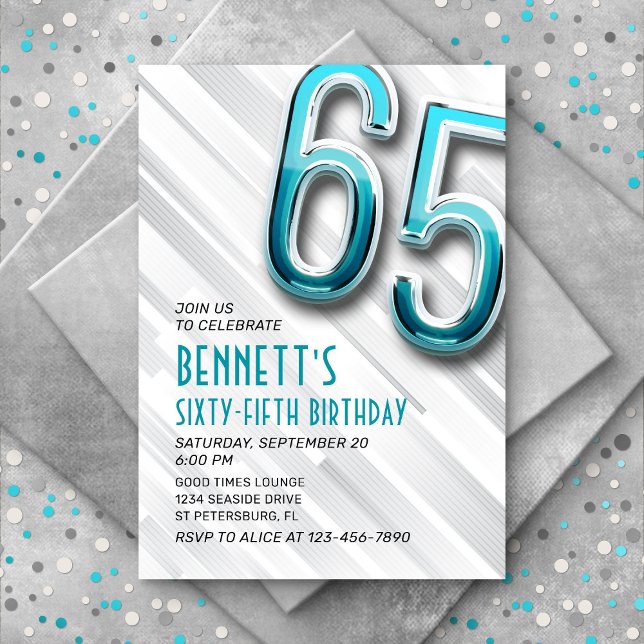 Moderne Adulte Turquoise 65e Invitation anniversai (Créateur téléchargé)
