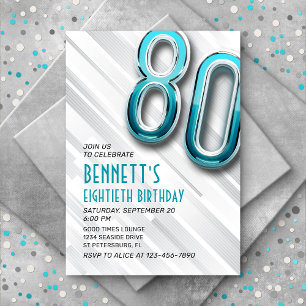 Moderne Adulte Turquoise 80e Invitation anniversai