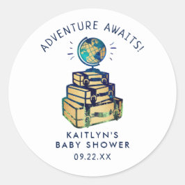 Moderne Adventure Travel Globe Baby Dusche Runder Aufkleber