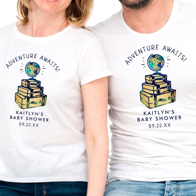 Moderne Adventure Travel Globe Baby Dusche T-Shirt (Von Creator hochgeladen)