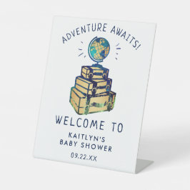 Moderne Adventure Travel Globe Baby Dusche Willkom Sockelschild