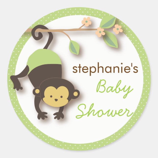 Moderne Affen-Sweet-Neutral-Baby-Dusche | Grün Runder Aufkleber (Vorderseite)