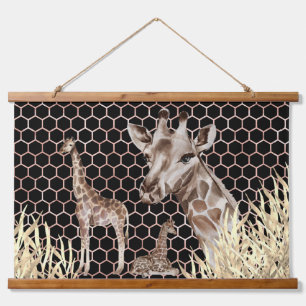 Moderne afrikanische Giraffen Aquarell Wandteppich Mit Holzrahmen