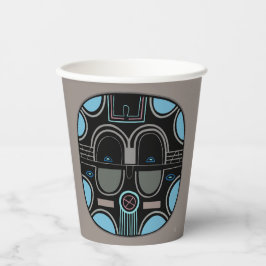 Moderne afrikanische Stammesmaske in Grau Blau Pappbecher