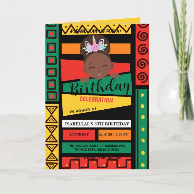 Moderne afroamerikanische Mädchen Geburtstagsparty Einladung (Vorderseite)