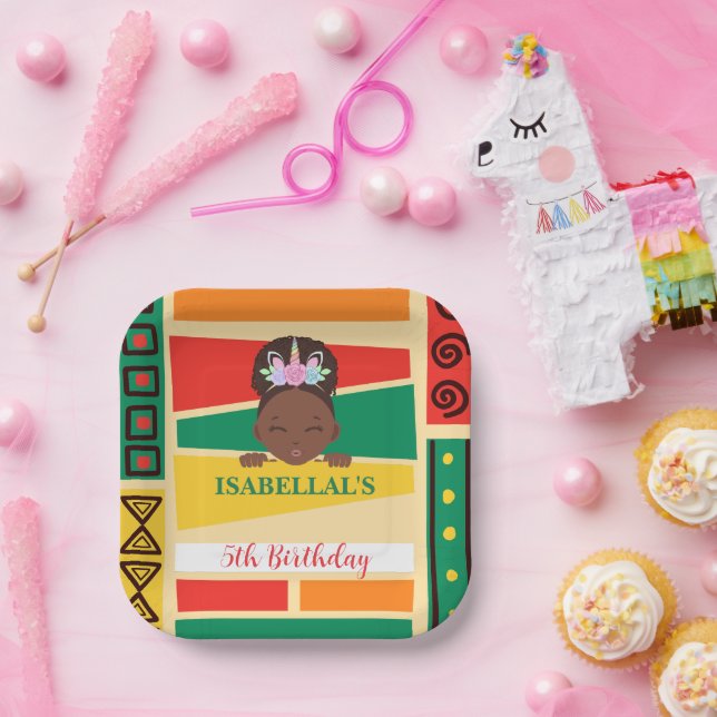Moderne afroamerikanische Mädchen Geburtstagsparty Pappteller (Party)