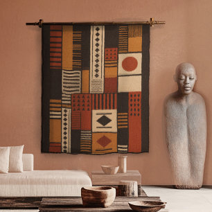 Moderne afrozentrische Silhouette Terrakotta Boho Wandteppich