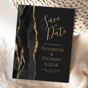 Moderne Agate Black Gold Dark Save the Date Ankündigungspostkarte