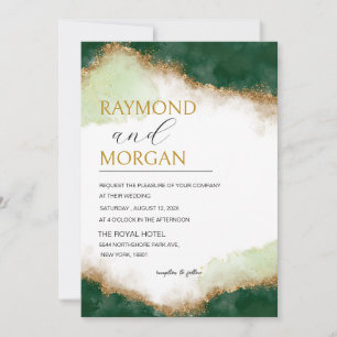 Moderne Agate Green & Gold Luxury Wedding Einladung