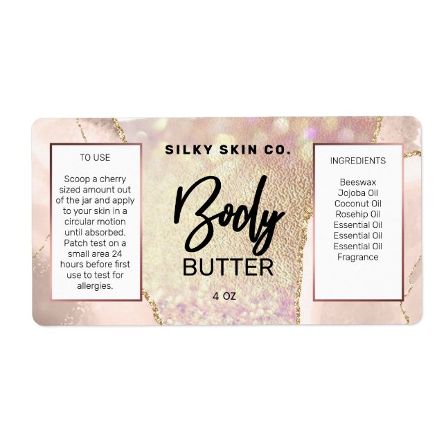 Moderne Agate Rose Gold Body Butter Labels (Vorne)