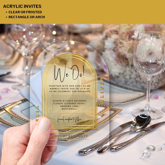 Moderne Akrylgoldkühne Minimalistische Hochzeit Acryleinladungen (Von Creator hochgeladen)