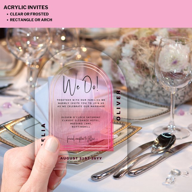 Moderne Akrylrosa Rose Minimalistische Hochzeit Acryleinladungen (Von Creator hochgeladen)