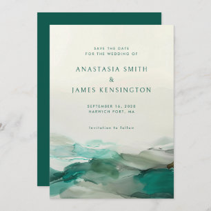 Moderne Alcohol Ink Green Abstrakt Wedding Save The Date