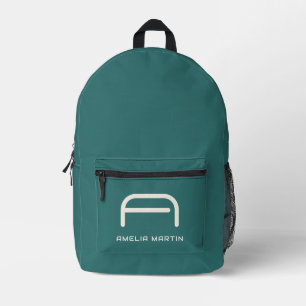 Moderne Alexandrit-Teal-Geometrisch-Monogramm Bedruckter Rucksack