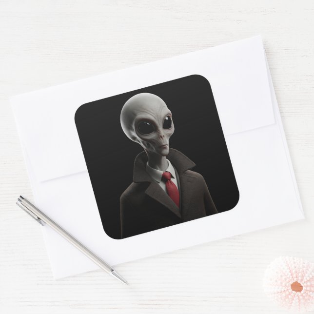 Moderne Alien Quadratischer Aufkleber (Umschlag)