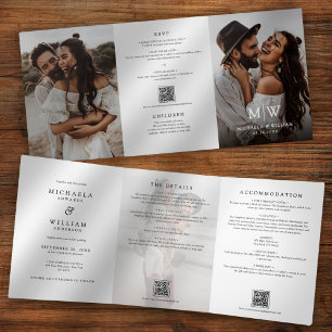 Moderne All In One Details RSVP QR Code Hochzeit Dreifach Gefaltete Einladung