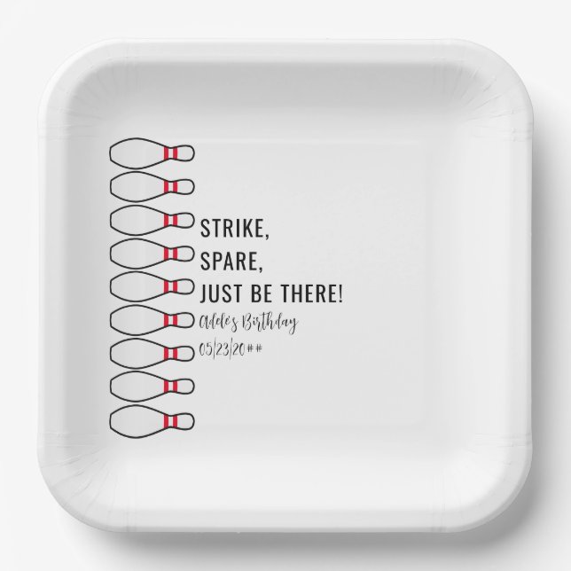 Moderne, allgegenwärtige Bowling-Geburtstagspartei Pappteller (Vorderseite)