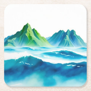 Moderne Alpen-Wasserfarbe-Untersetzer Rechteckiger Pappuntersetzer