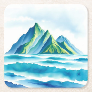 Moderne Alpen-Wasserfarbe-Untersetzer Rechteckiger Pappuntersetzer