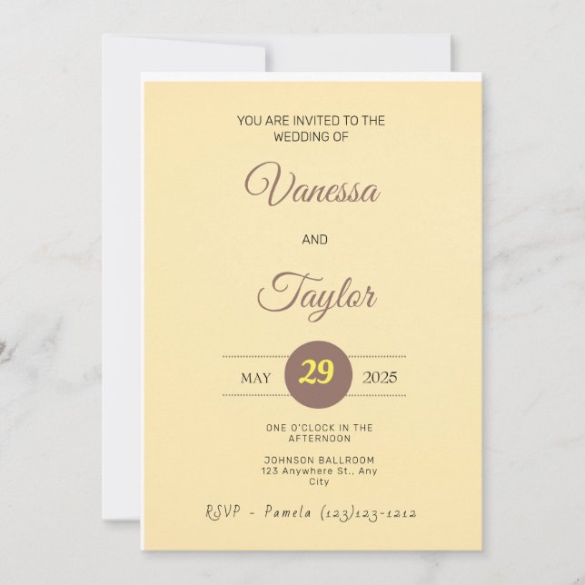 Moderne Amber Yellow Wedding Einladung (Vorderseite)