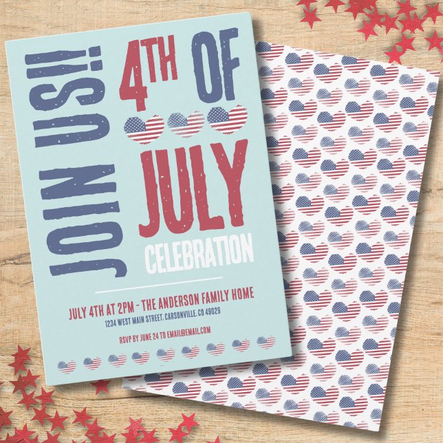 Moderne amerikanische Flagge Patriotic 4. Juli Einladung (Patriotic American Flag Heart 4th Of July Party Invitation)