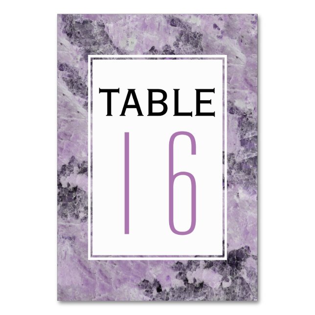 Moderne Amethyste lila Hochzeitsfeier Tischnummer (Vorderseite)