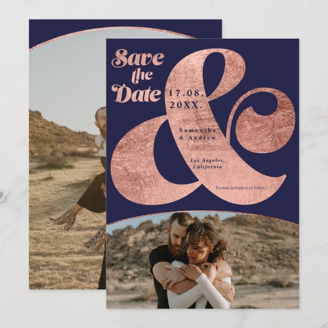 Moderne Ampere und Rose Gold 2 Fotos Save the Date (Vorne/Hinten)