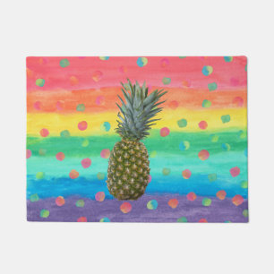 Moderne Ananas-Aquarell-Streifen und Stellen Fußmatte