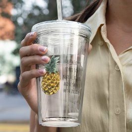 Moderne Ananas mit Aquarellfarbe & positives Zitat Acryltrinkbecher