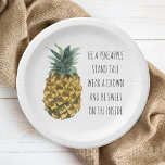 Moderne Ananas mit Aquarellfarbe & positives Zitat Pappteller<br><div class="desc">Moderne Ananas mit Aquarellfarbe & positives Zitat</div>