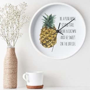 Moderne Ananas mit Aquarellfarbe & positives Zitat Runde Wanduhr