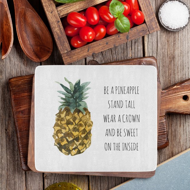 Moderne Ananas mit Aquarellfarbe & positives Zitat Schneidebrett (Von Creator hochgeladen)