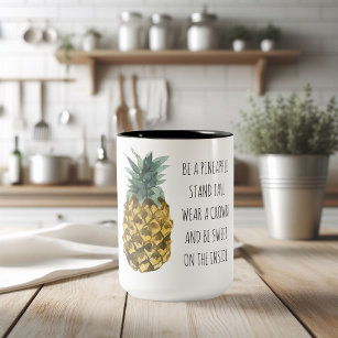 Moderne Ananas mit Aquarellfarbe & positives Zitat Zweifarbige Tasse