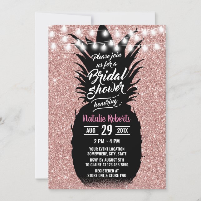 Moderne Ananas Rose Gold Luau Brautparty Einladung (Vorderseite)