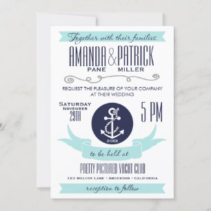 Moderne Anchor Blue Nautical Wedding Einladungen