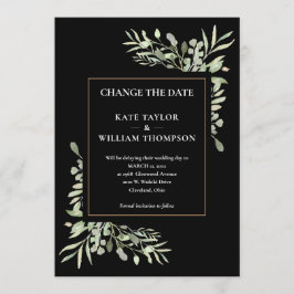 Moderne ändern das Date Gold Black Greenery Blätte Einladung
