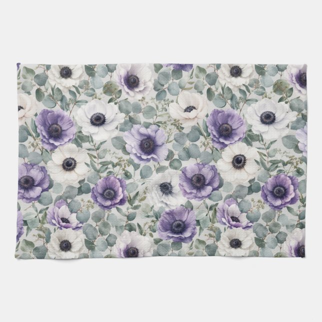 Moderne Anemone- und Eukalyptus-Gestaltung Geschirrtuch (Horizontal)