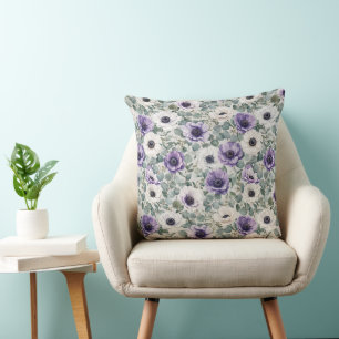 Moderne Anemone- und Eukalyptus-Gestaltung Kissen