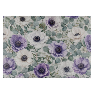 Moderne Anemone- und Eukalyptus-Gestaltung Schneidebrett