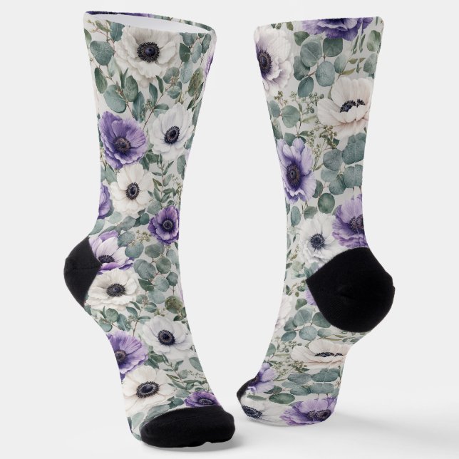 Moderne Anemone- und Eukalyptus-Gestaltung Socken (Gewinkelt)
