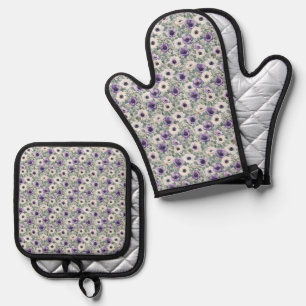 Moderne Anemonen- und Eukalyptus-Gestaltung Ofenhandschuh & Topflappen-Set