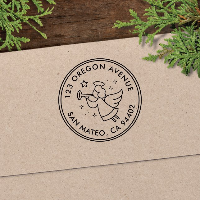 Moderne Angel Holiday Round Rücksendeadresse Permastempel (Von Creator hochgeladen)