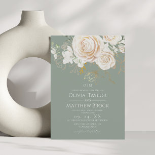 Moderne, angesagte Salbei- und Blumenhochzeit Einladung