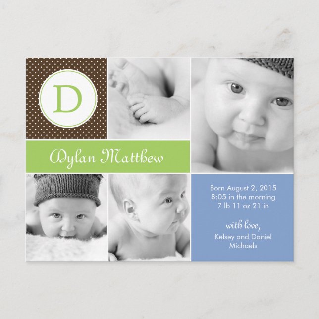 Moderne Ankündigung der Geburt - Blau (Vorderseite)