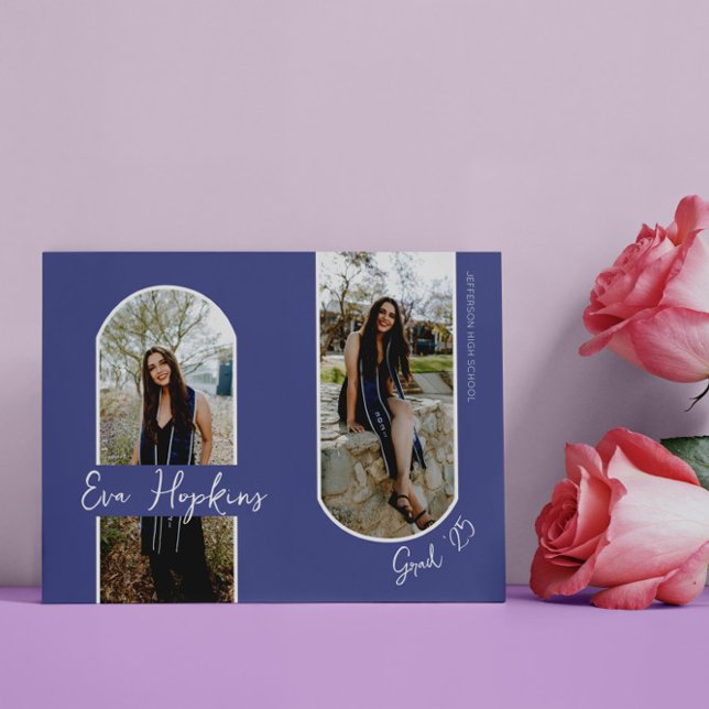 Moderne Ankündigung des Abschlusses Zwei Fotos (Modern graduation announcement two photos)