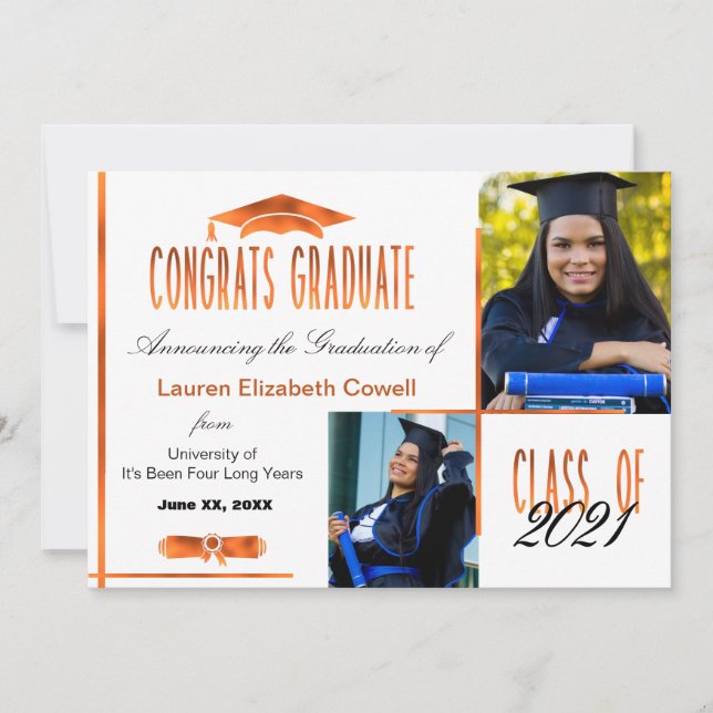 Moderne Ankündigung von 2 Foto White & Orange Grad (Vorderseite)