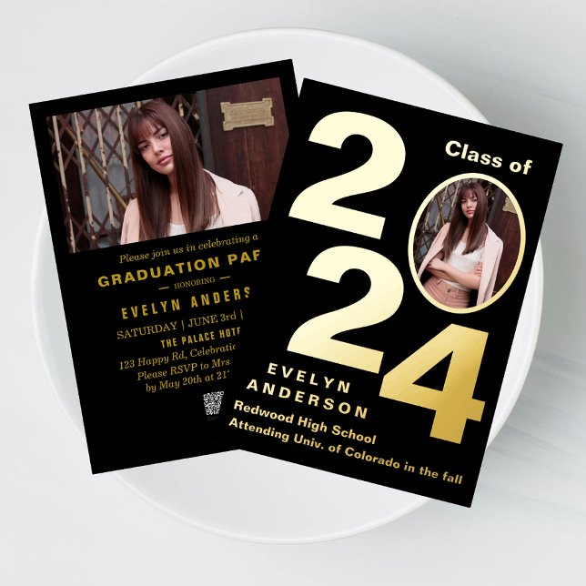 Moderne Ankündigung von Abschlüssen und Party Einl (Chic, modern & customizable gold foil graduation announcement and party invitation card. Order now!)