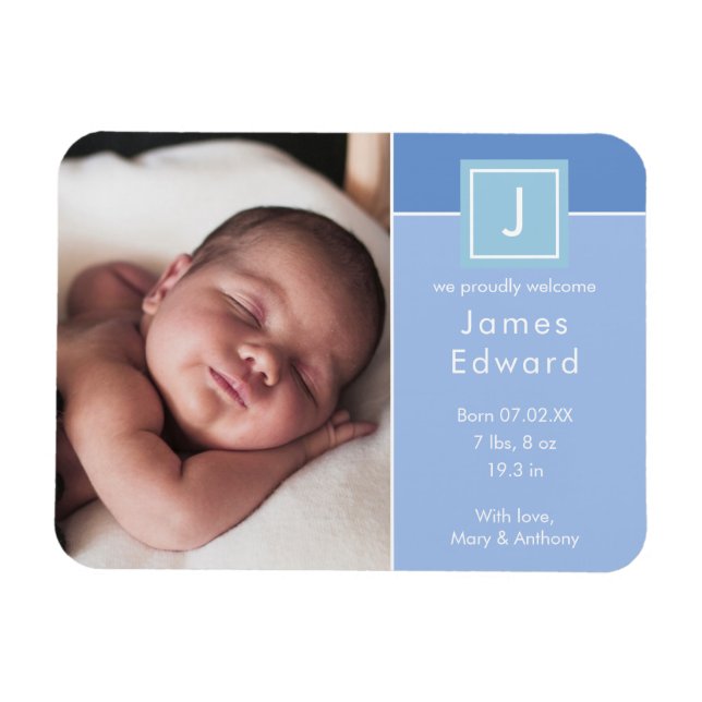 Moderne Ankündigung von Monogram Foto Baby Boy Geb Magnet (Horizontal)